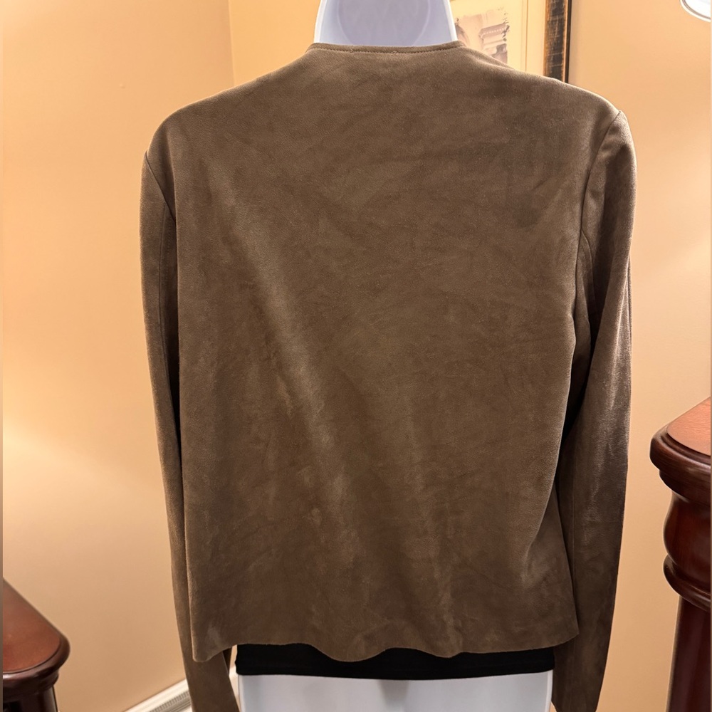 Chico's taupe Micro suede laser cut cardigan Jacket. Size S (Chico’s size 0) - Picture 3 of 6
